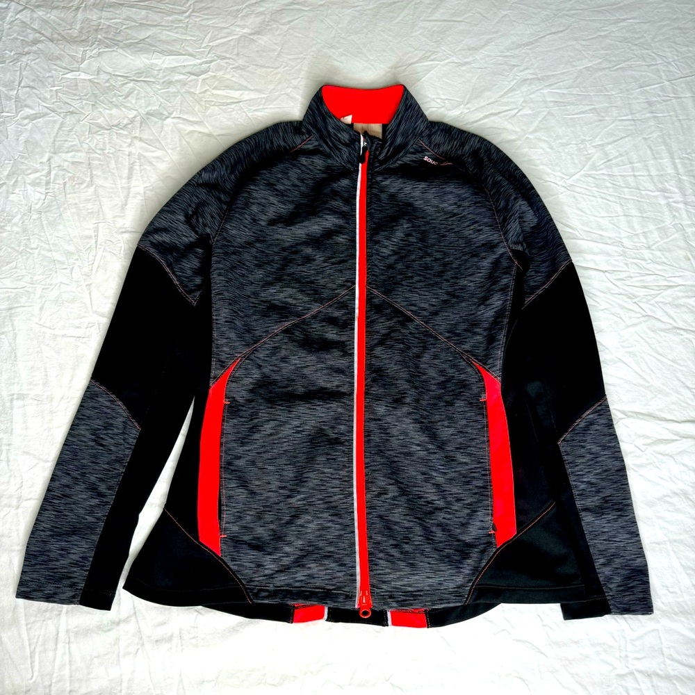 Saucony Athletic Jacket Gray Pink Full Zip Mock Neck Long Sleeve Womens Size M